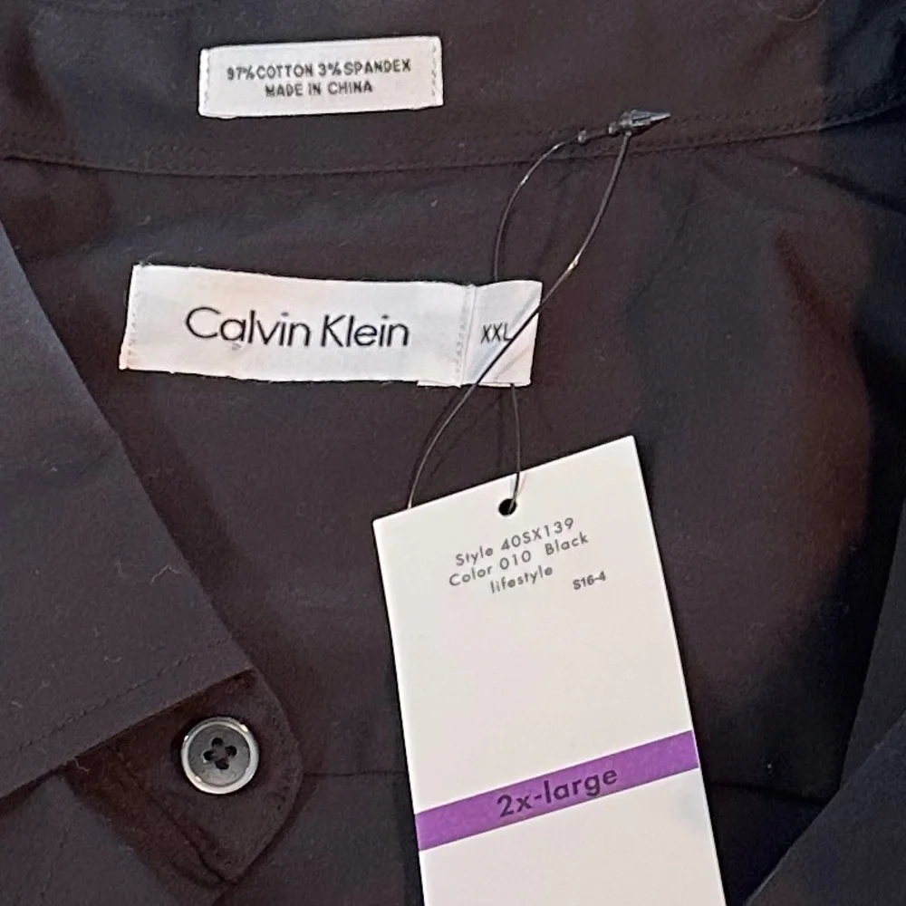 Calvin Klein Cotton Stretch Long Sleeve Black Dress Shirt XXL NWT